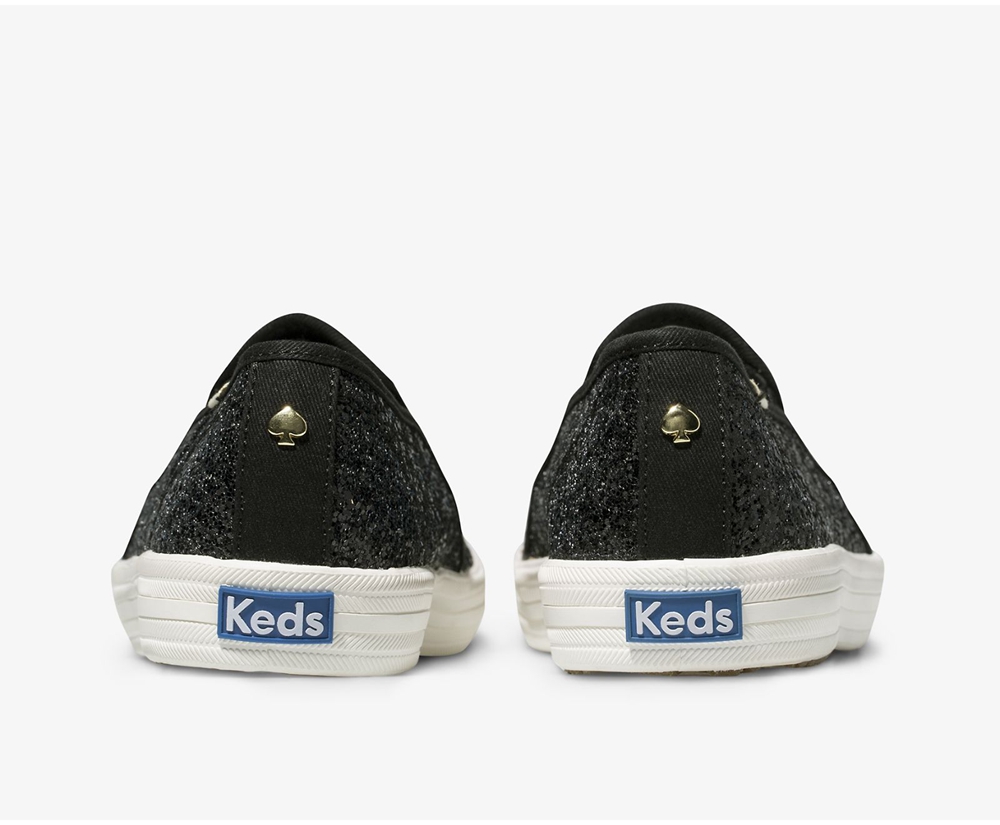 Womens Keds Slip Ons - Kate Spade new york Double Decker Glitter - Black - 0487-WHEUO